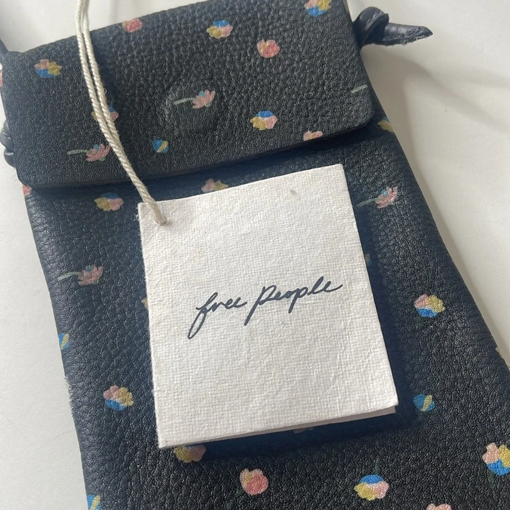 Free People Let’s Dance Phone Crossbody Bag Gray Leather Floral